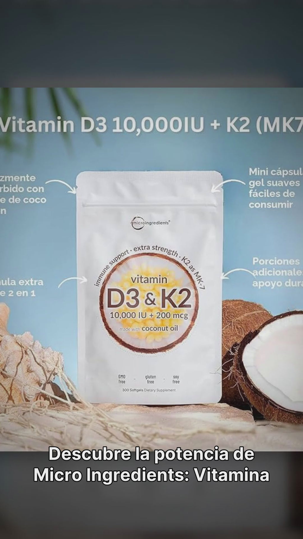 Micro Ingredients Vitamina D3 10,000 UI + K2 MK-7 200 mcg