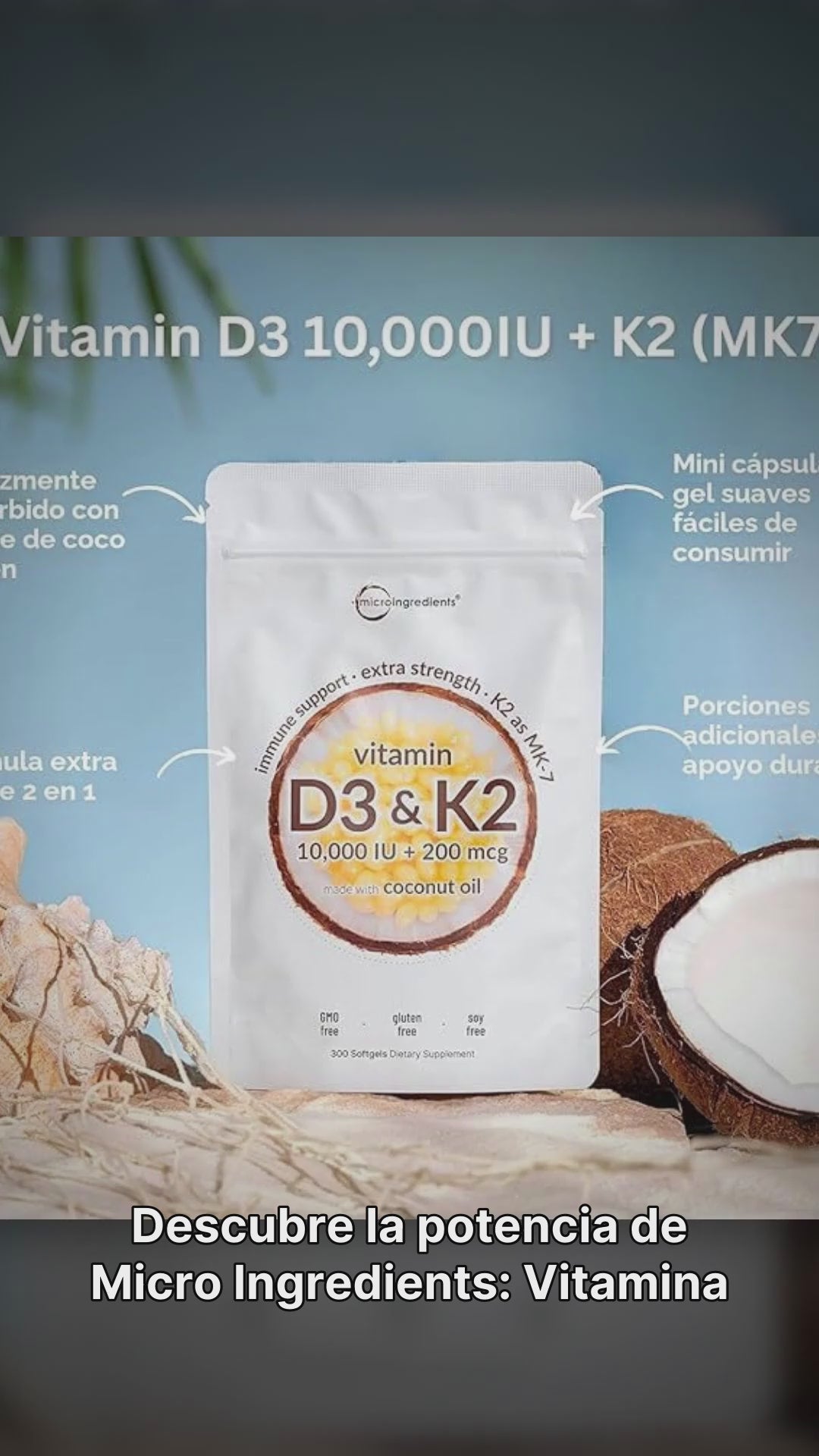 Micro Ingredients Vitamina D3 10,000 UI + K2 MK-7 200 mcg